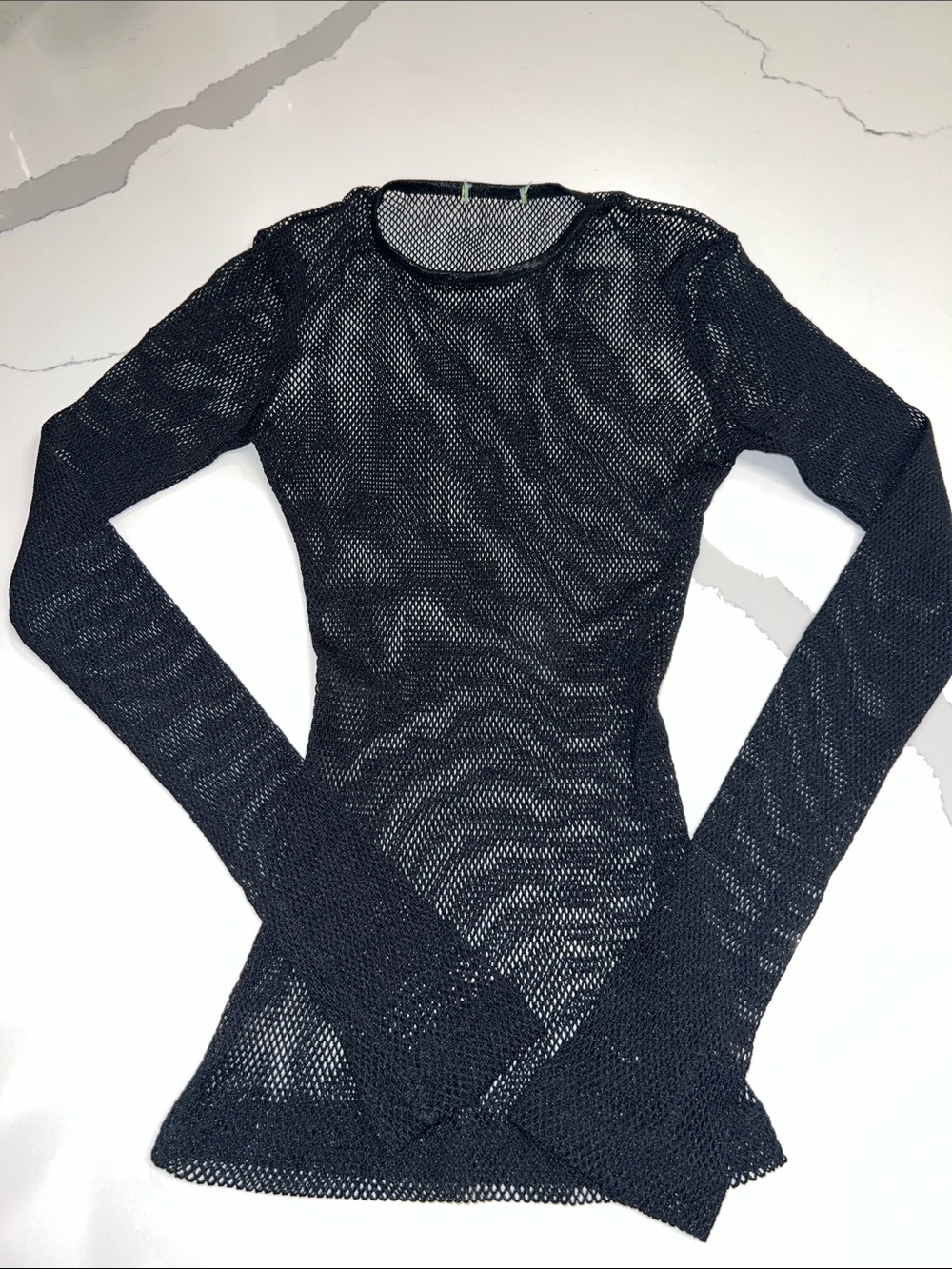 Long-Sleeve Black Mesh Dress Top